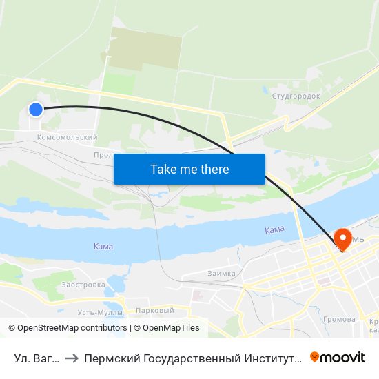 Ул. Вагонная to Пермский Государственный Институт Искусства И Культуры map