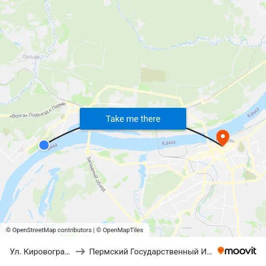 Ул. Кировоградская (По Треб.) to Пермский Государственный Институт Искусства И Культуры map