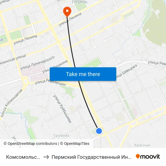Комсомольская Площадь to Пермский Государственный Институт Искусства И Культуры map