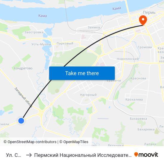 Ул. Совхозная to Пермский Национальный Исследовательский Политехнический Университет map