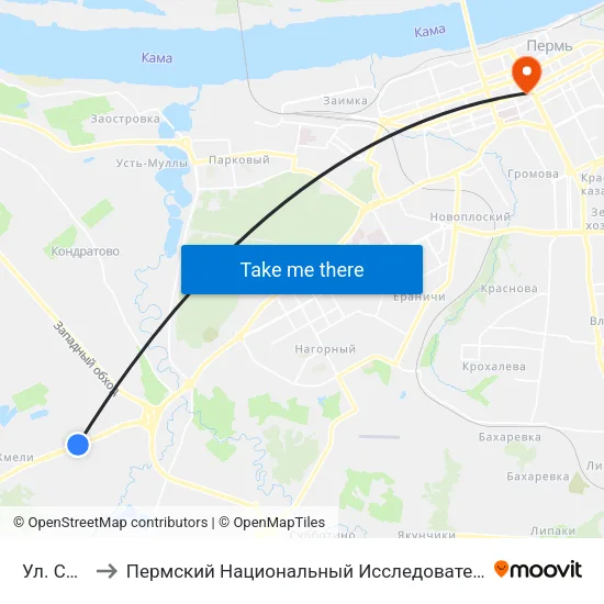 Ул. Совхозная to Пермский Национальный Исследовательский Политехнический Университет map