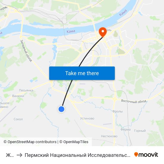 Жбк-2 to Пермский Национальный Исследовательский Политехнический Университет map