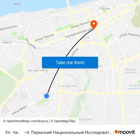 Ул. Чайковского to Пермский Национальный Исследовательский Политехнический Университет map