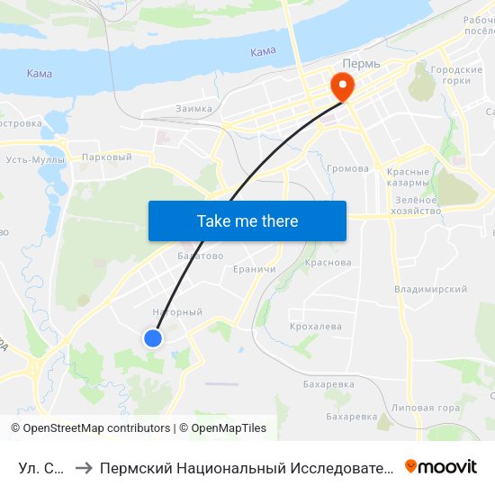 Ул. Свиязева to Пермский Национальный Исследовательский Политехнический Университет map