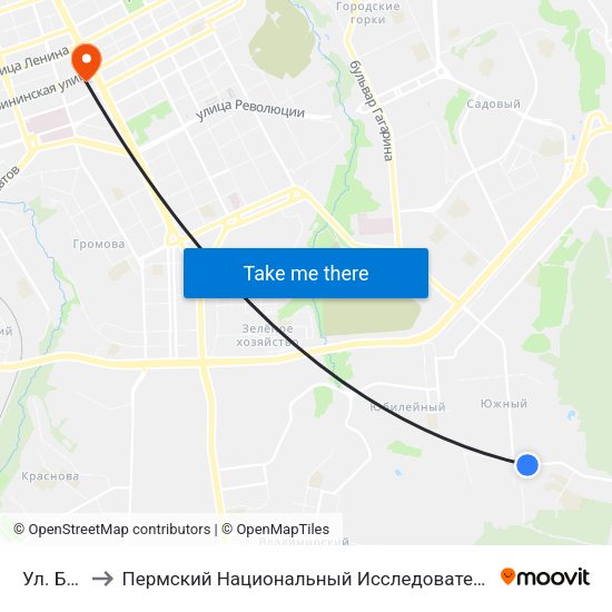 Ул. Братская to Пермский Национальный Исследовательский Политехнический Университет map