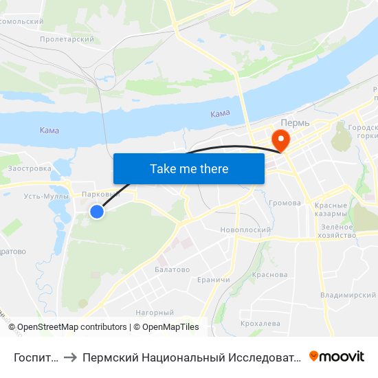 Госпиталь Ввов to Пермский Национальный Исследовательский Политехнический Университет map