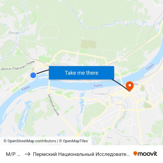 М/Р Водники to Пермский Национальный Исследовательский Политехнический Университет map