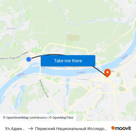 Ул.Адмирала Ушакова to Пермский Национальный Исследовательский Политехнический Университет map