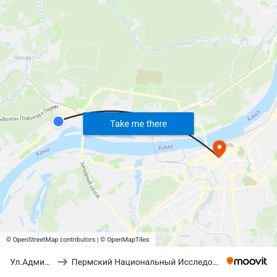 Ул.Адмирала Ушакова to Пермский Национальный Исследовательский Политехнический Университет map
