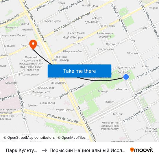 Парк Культуры И Отдыха Горьког to Пермский Национальный Исследовательский Политехнический Университет map