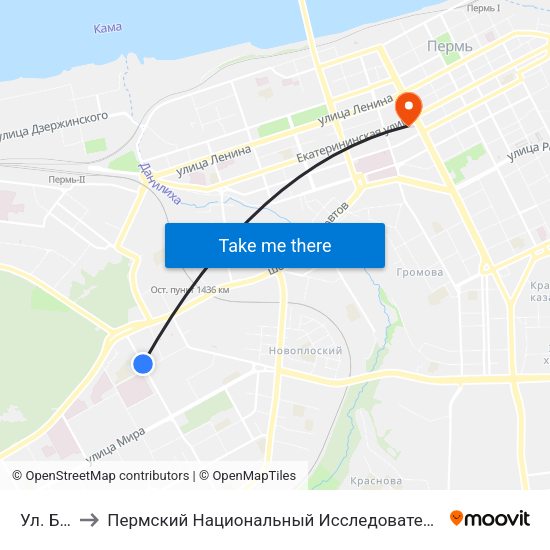 Ул. Баумана to Пермский Национальный Исследовательский Политехнический Университет map