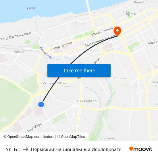 Ул. Баумана to Пермский Национальный Исследовательский Политехнический Университет map