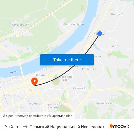 Ул.Харьковская to Пермский Национальный Исследовательский Политехнический Университет map