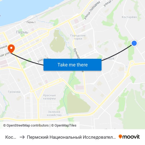 Костарево to Пермский Национальный Исследовательский Политехнический Университет map