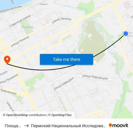 Площадь Дружбы to Пермский Национальный Исследовательский Политехнический Университет map