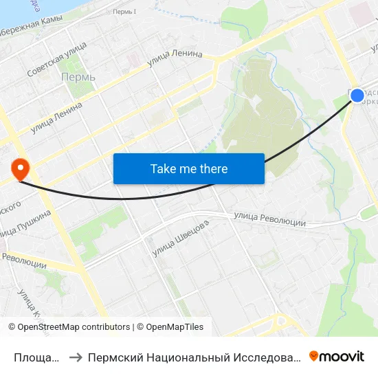 Площадь Дружбы to Пермский Национальный Исследовательский Политехнический Университет map