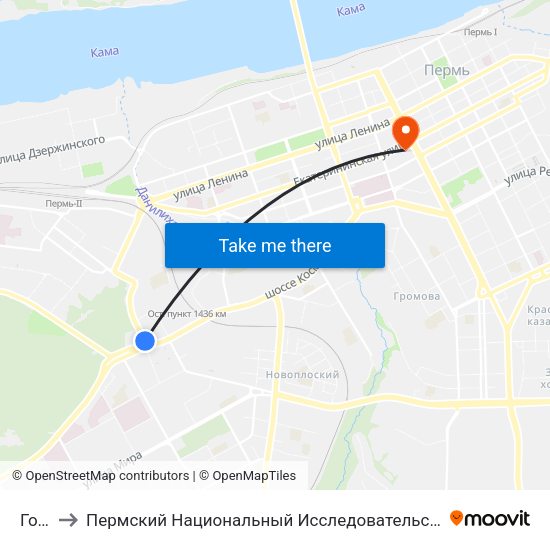 Гознак to Пермский Национальный Исследовательский Политехнический Университет map