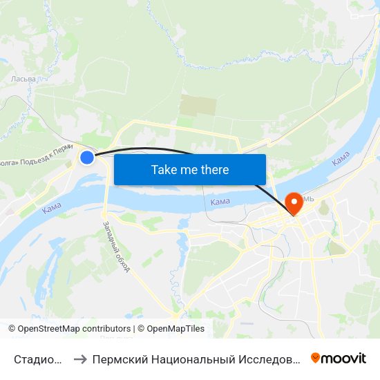 Стадион "Авангард" to Пермский Национальный Исследовательский Политехнический Университет map