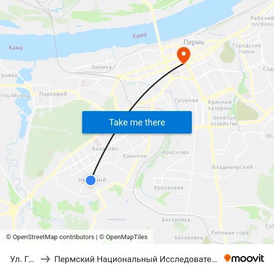 Ул. Геологов to Пермский Национальный Исследовательский Политехнический Университет map