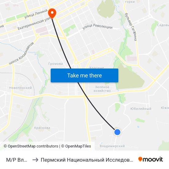 М/Р Владимирский to Пермский Национальный Исследовательский Политехнический Университет map