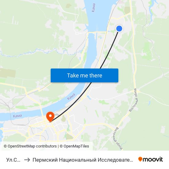 Ул.Снежная to Пермский Национальный Исследовательский Политехнический Университет map