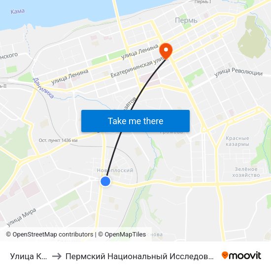 Улица Карпинского to Пермский Национальный Исследовательский Политехнический Университет map