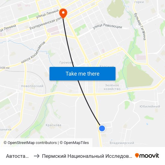 Автостанция "Южная" to Пермский Национальный Исследовательский Политехнический Университет map