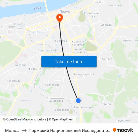 Молкомбинат to Пермский Национальный Исследовательский Политехнический Университет map