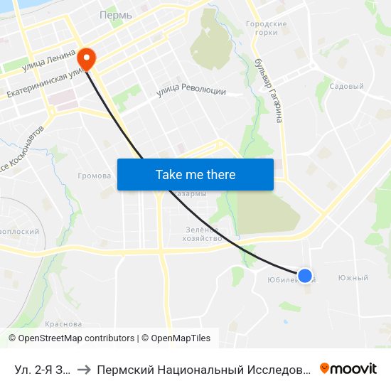 Ул. 2-Я Запорожская to Пермский Национальный Исследовательский Политехнический Университет map