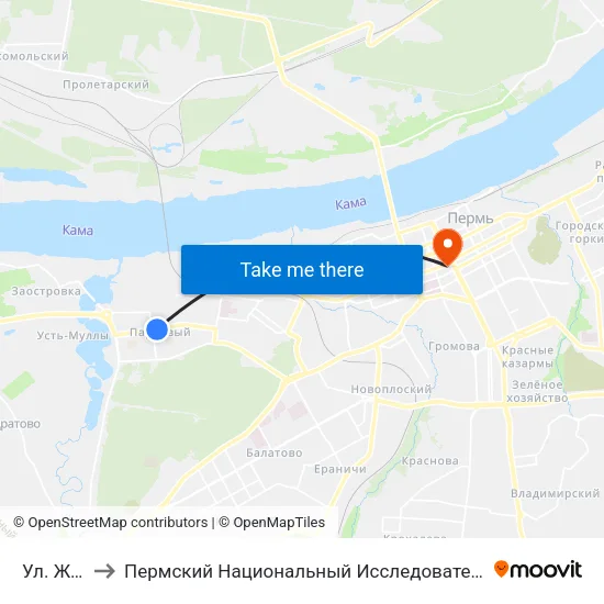 Ул. Желябова to Пермский Национальный Исследовательский Политехнический Университет map