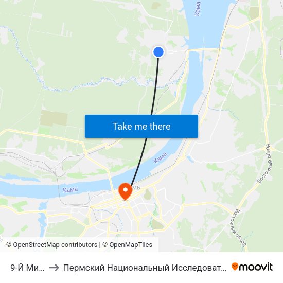 9-Й Микрорайон to Пермский Национальный Исследовательский Политехнический Университет map