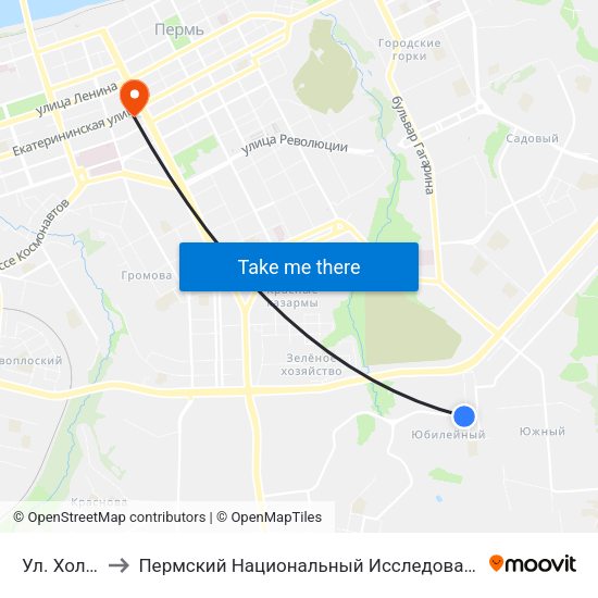 Ул. Холмогорская to Пермский Национальный Исследовательский Политехнический Университет map