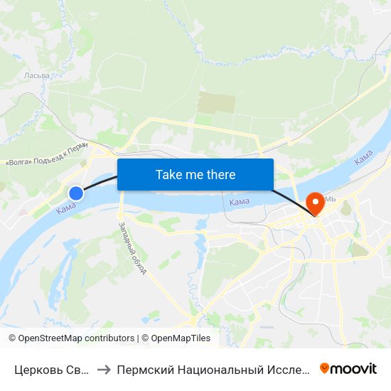 Церковь Св. Князя Владимира to Пермский Национальный Исследовательский Политехнический Университет map