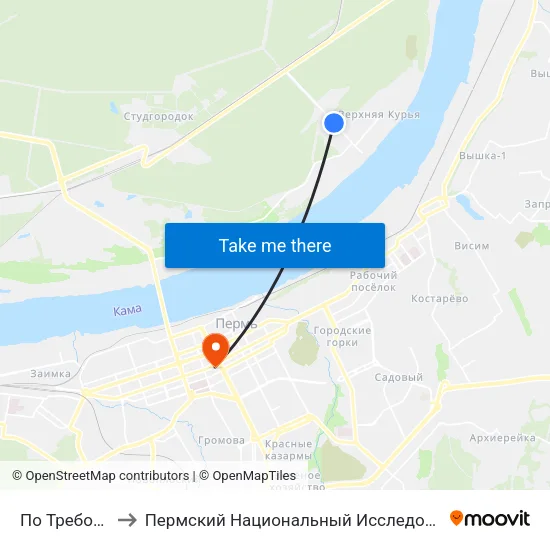 По Требованию (Курья) to Пермский Национальный Исследовательский Политехнический Университет map