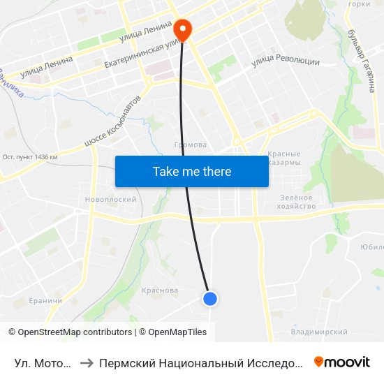 Ул. Моторостроителей to Пермский Национальный Исследовательский Политехнический Университет map