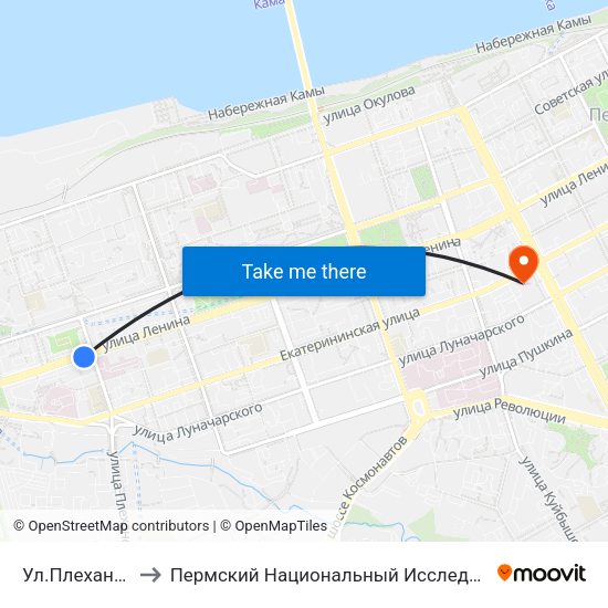 Ул.Плеханова (По Ленина) to Пермский Национальный Исследовательский Политехнический Университет map