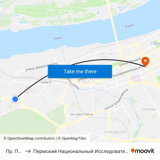 Пр. Парковый to Пермский Национальный Исследовательский Политехнический Университет map
