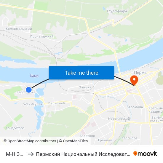 М-Н Заостровка to Пермский Национальный Исследовательский Политехнический Университет map