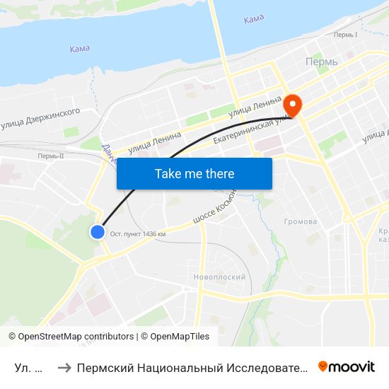 Ул. Малкова to Пермский Национальный Исследовательский Политехнический Университет map