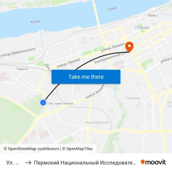 Ул. Малкова to Пермский Национальный Исследовательский Политехнический Университет map