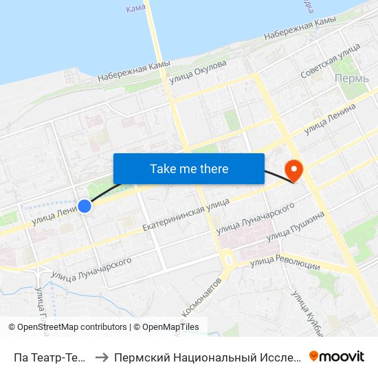 Па Театр-Театр (По Ул. Ленина) to Пермский Национальный Исследовательский Политехнический Университет map