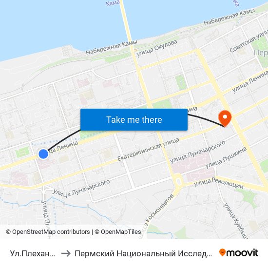 Ул.Плеханова (По Ленина) to Пермский Национальный Исследовательский Политехнический Университет map