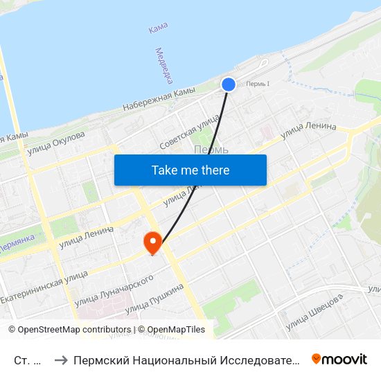 Ст. Пермь-1 to Пермский Национальный Исследовательский Политехнический Университет map