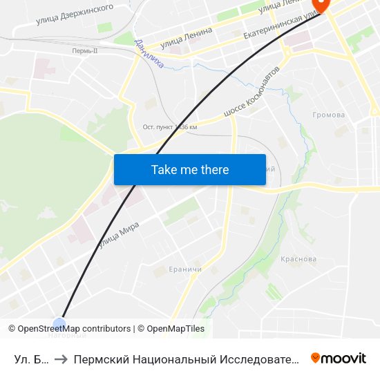 Ул. Беляева to Пермский Национальный Исследовательский Политехнический Университет map