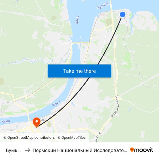 Бумкомбинат to Пермский Национальный Исследовательский Политехнический Университет map