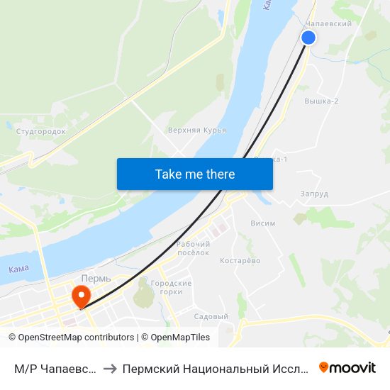 М/Р Чапаевский (Ул.Соликамска) to Пермский Национальный Исследовательский Политехнический Университет map