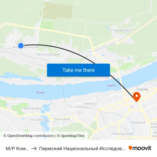 М/Р Комсомольский to Пермский Национальный Исследовательский Политехнический Университет map