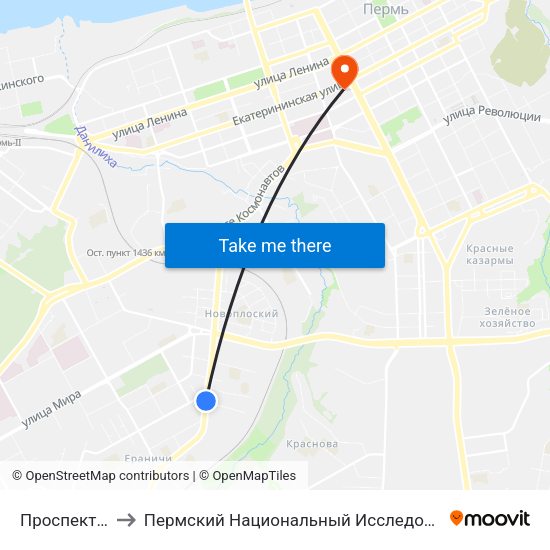 Проспект Декабристов to Пермский Национальный Исследовательский Политехнический Университет map