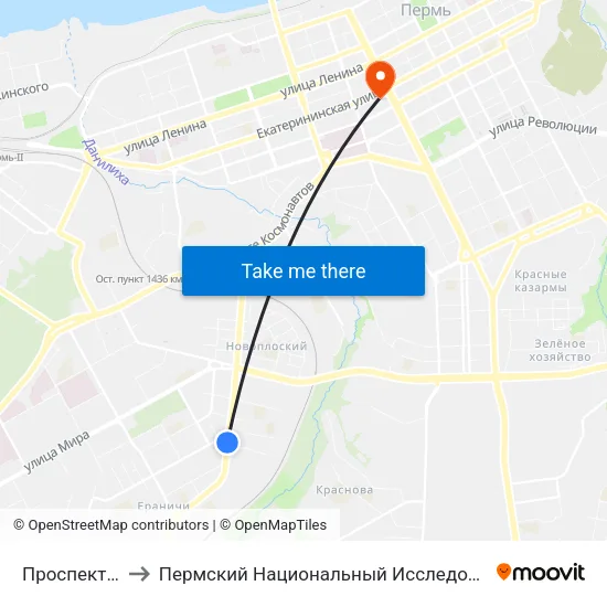 Проспект Декабристов to Пермский Национальный Исследовательский Политехнический Университет map