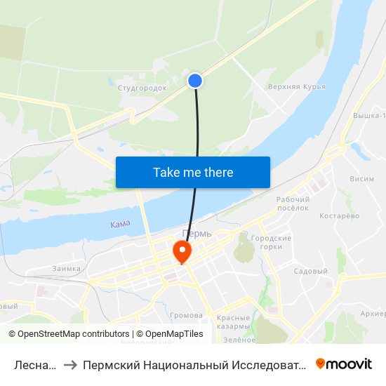 Лесная Поляна to Пермский Национальный Исследовательский Политехнический Университет map